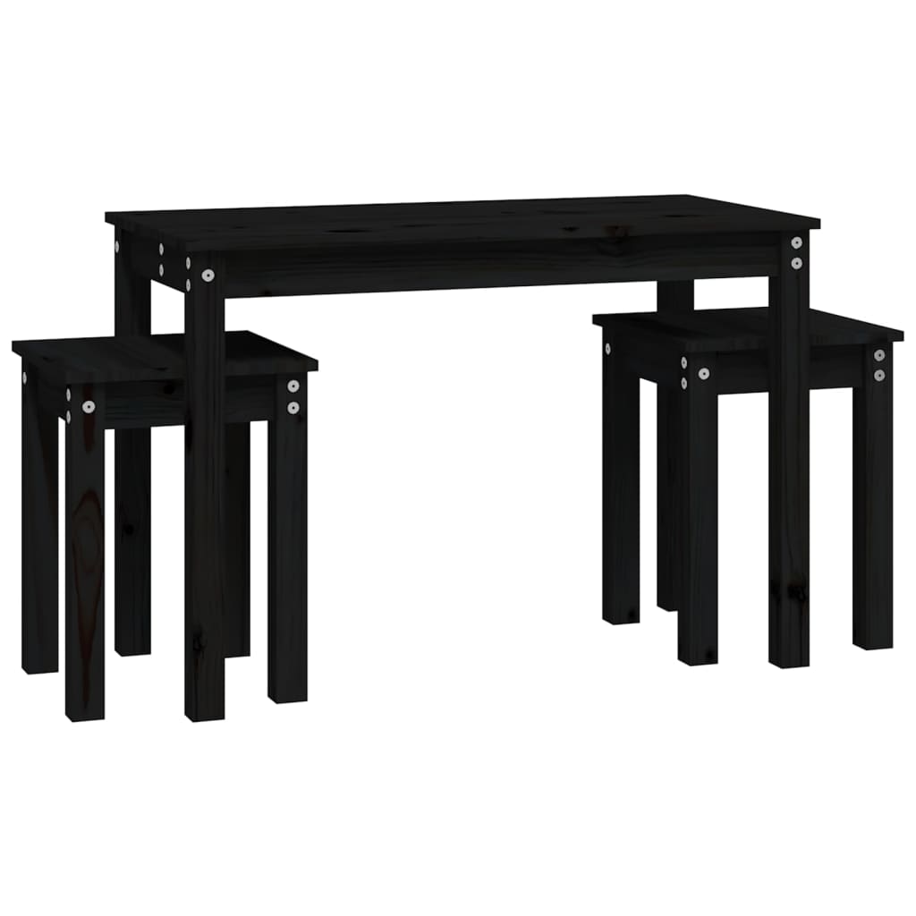 Stablebord 3 stk svart heltre furu