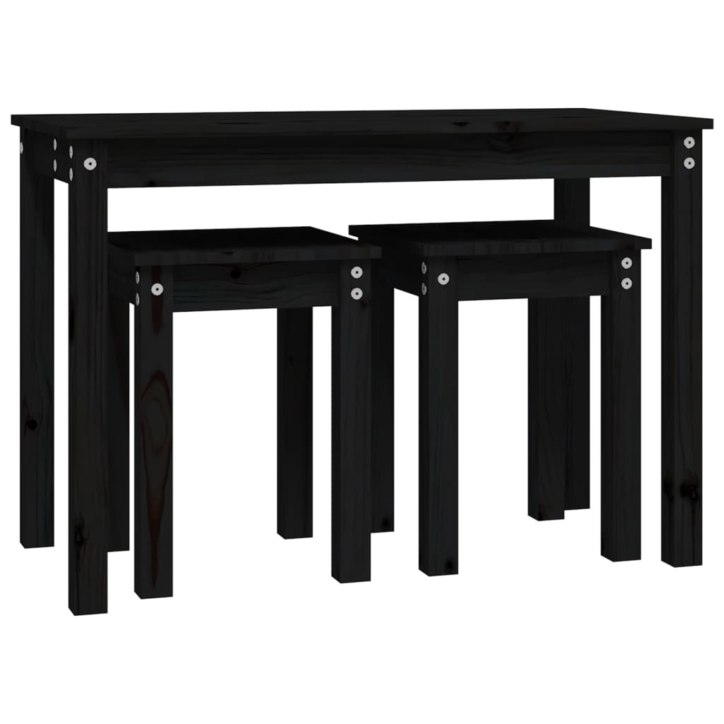 Stablebord 3 stk svart heltre furu