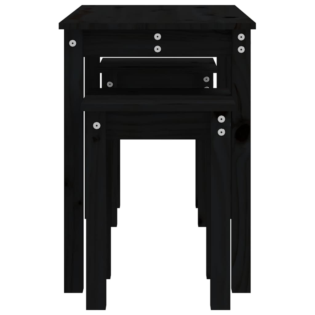 Stablebord 3 stk svart heltre furu