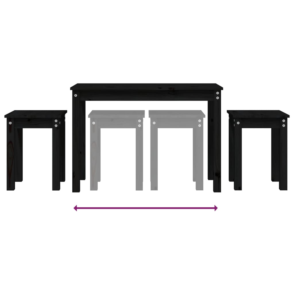Stablebord 3 stk svart heltre furu