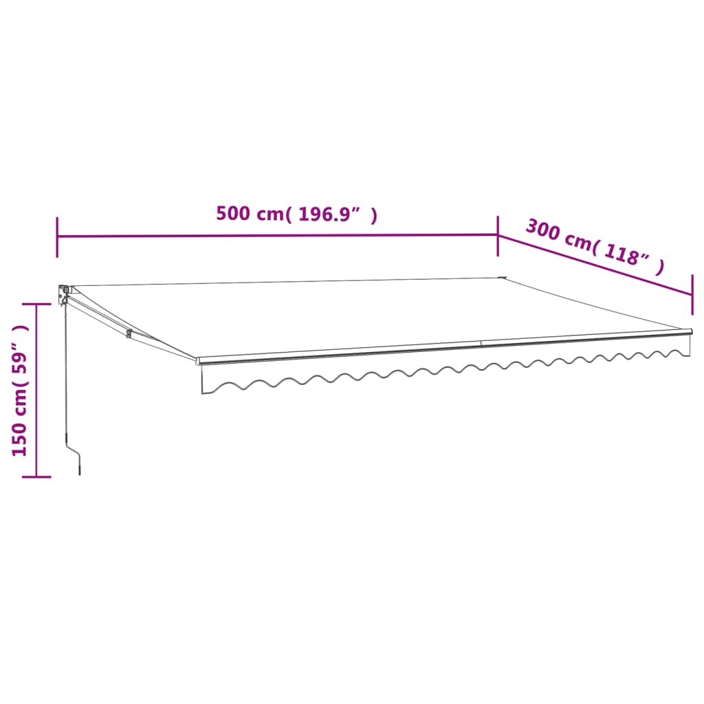Uttrekkbar markise antrasitt 5x3 m stoff og aluminium