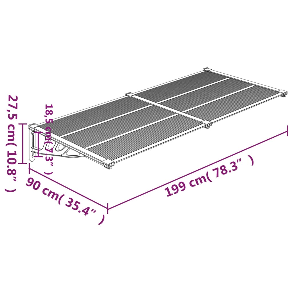 Skjermtak svart og gjennomsiktig 199x90 cm polykarbonat