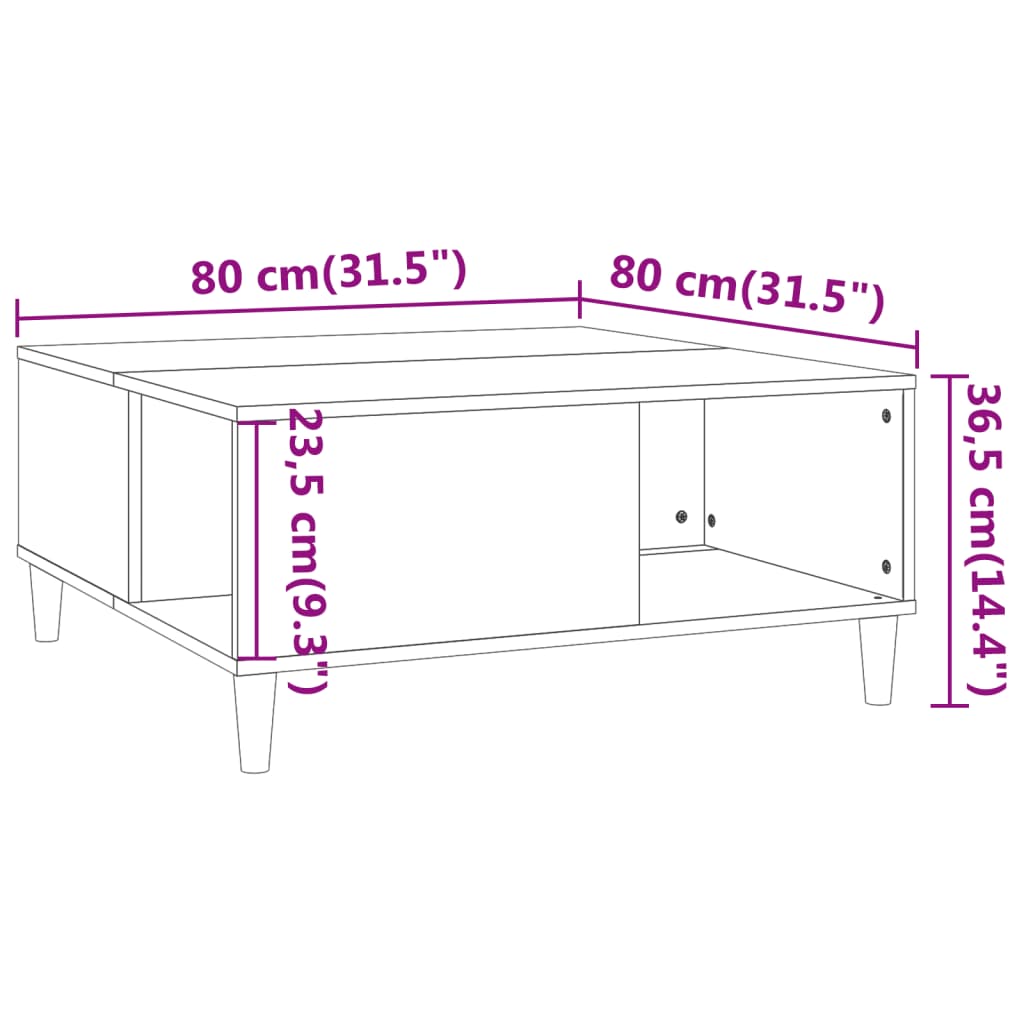 Salongbord hvit 80x80x36,5 cm konstruert tre