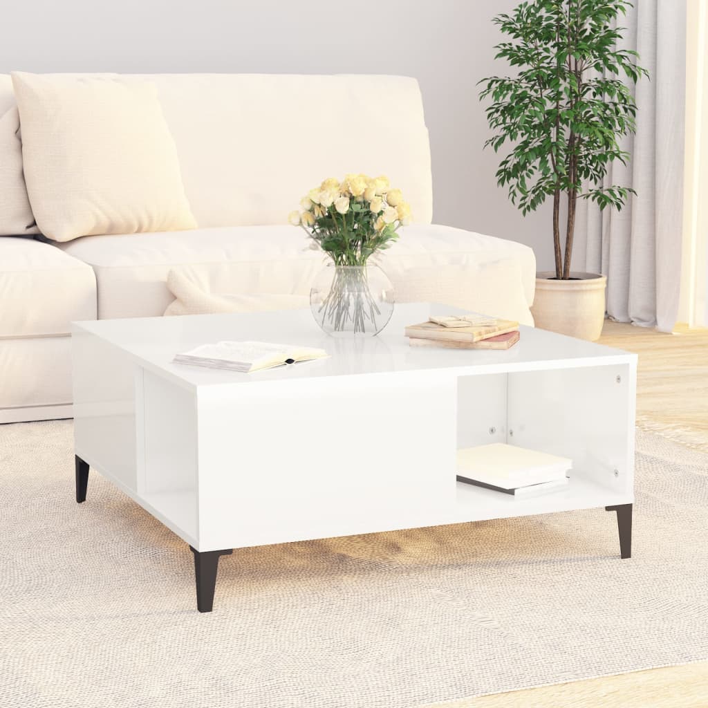 Salongbord høyglans hvit 80x80x36,5 cm konstruert tre