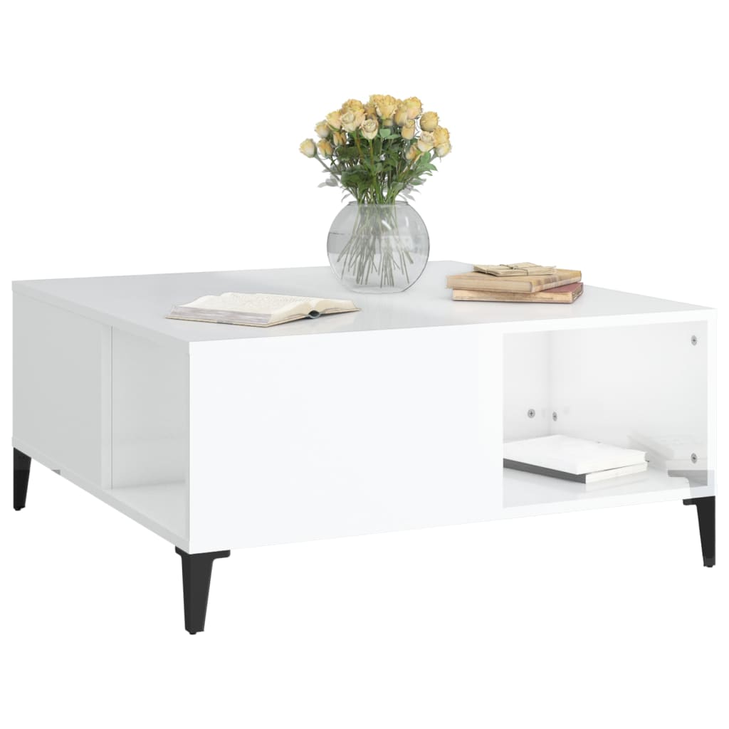 Salongbord høyglans hvit 80x80x36,5 cm konstruert tre
