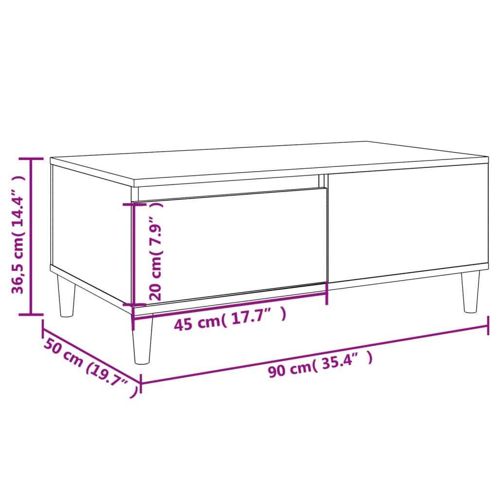 Salongbord røkt eik 90x50x36,5 cm konstruert tre