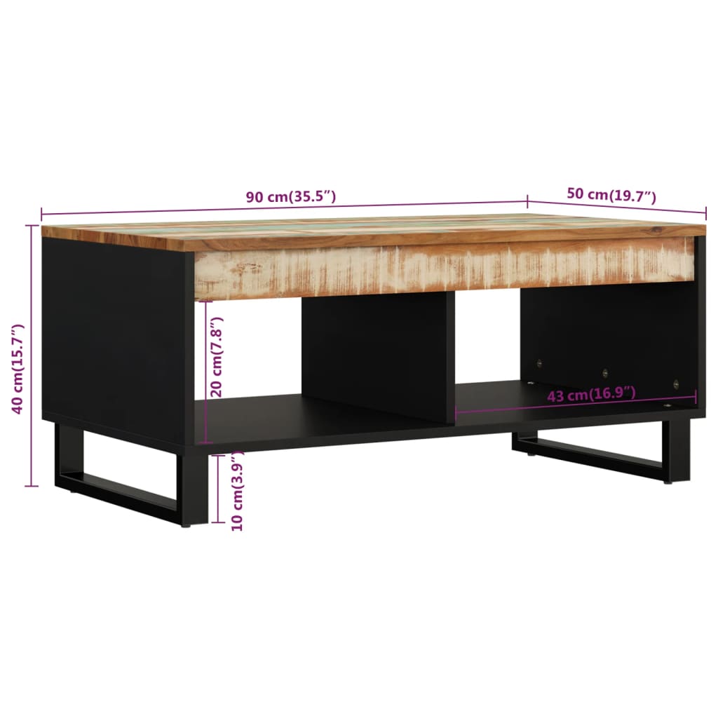 Salongbord 90x50x40 cm gjenvunnet heltre