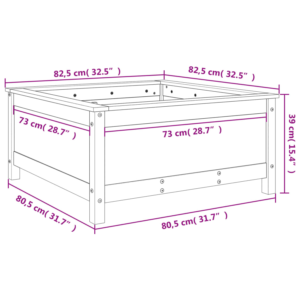 Hageplantekasse 82,5x82,5x39 cm heltre furu