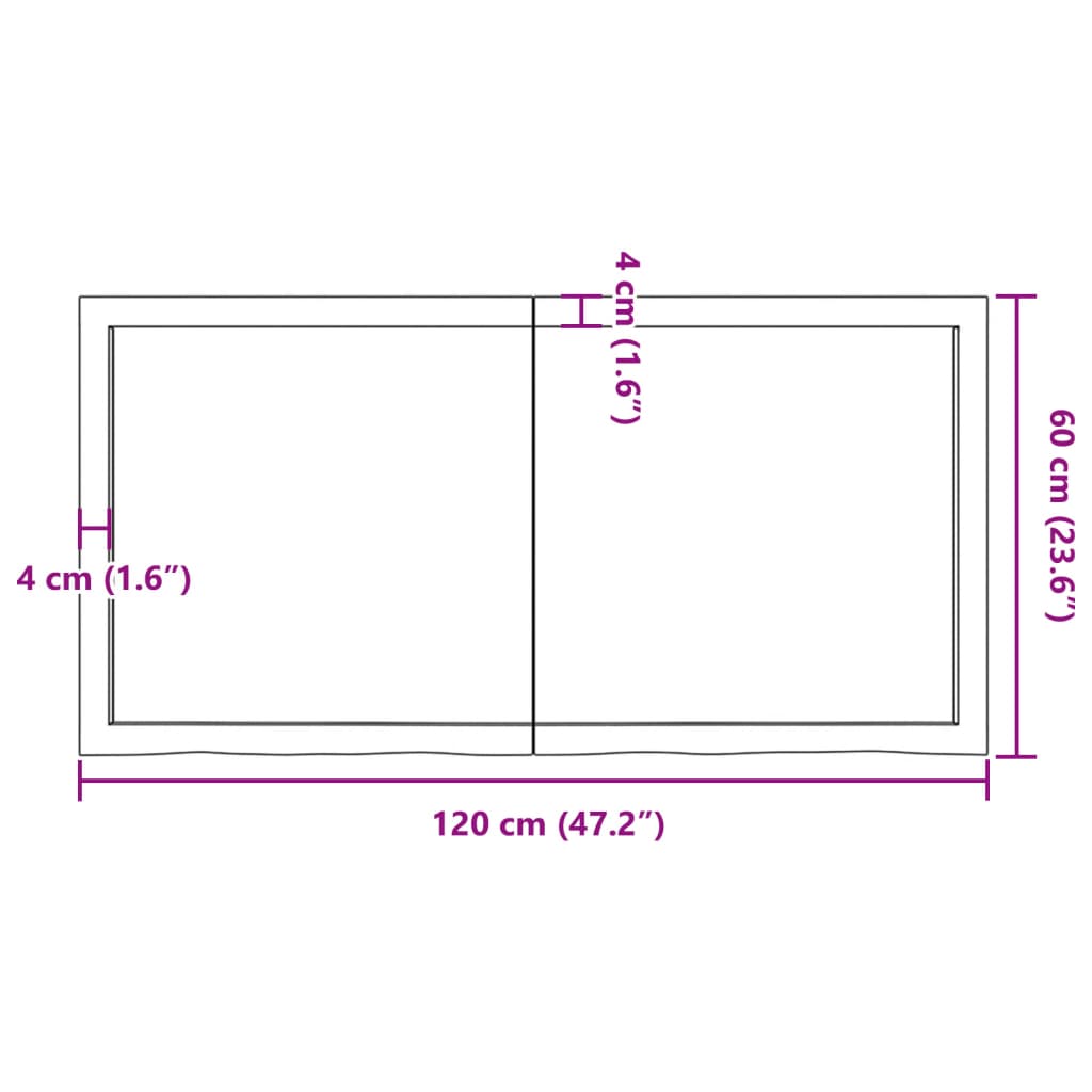 Benkeplate til bad 120x60x(2-4) cm ubehandlet heltre