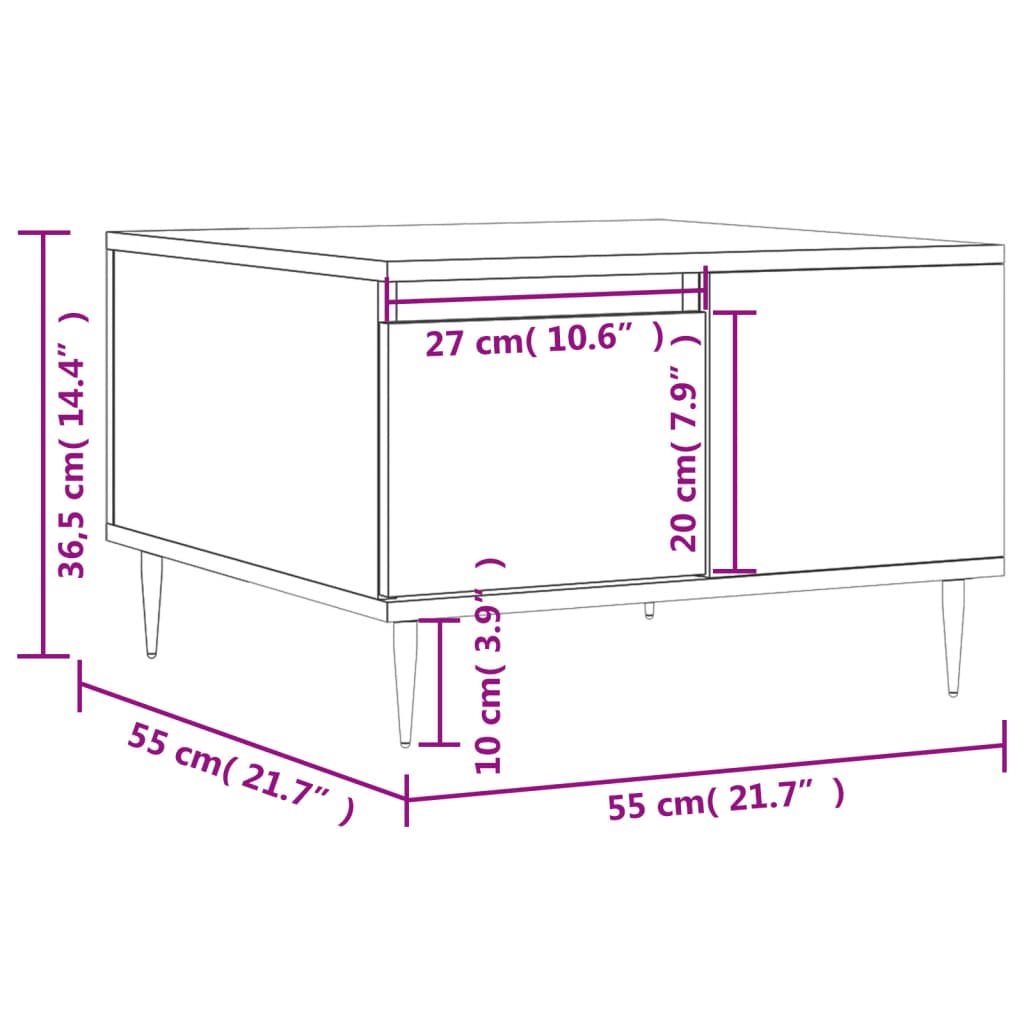 Salongbord sonoma eik 55x55x36,5 cm konstruert tre