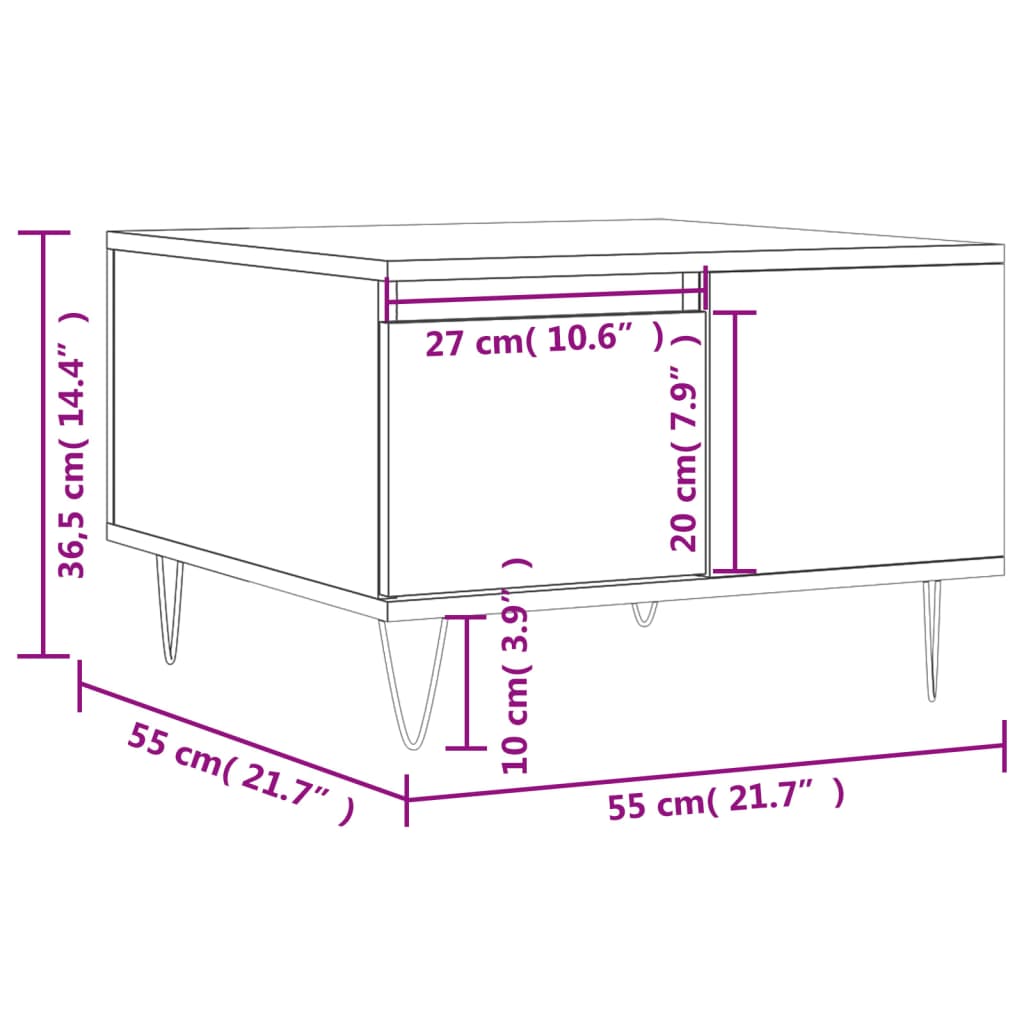 Salongbord grå sonoma 55x55x36,5 cm konstruert tre