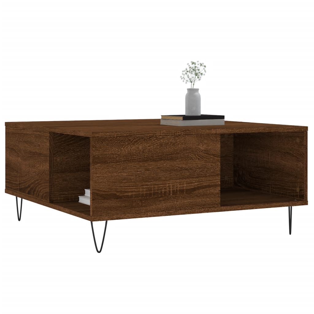 Salongbord brun eik 80x80x36,5 cm konstruert tre