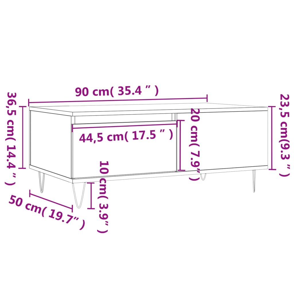 Salongbord grå sonoma 90x50x36,5 cm konstruert tre