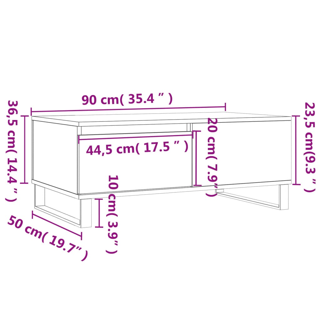 Salongbord brun eik 90x50x36,5 cm konstruert tre