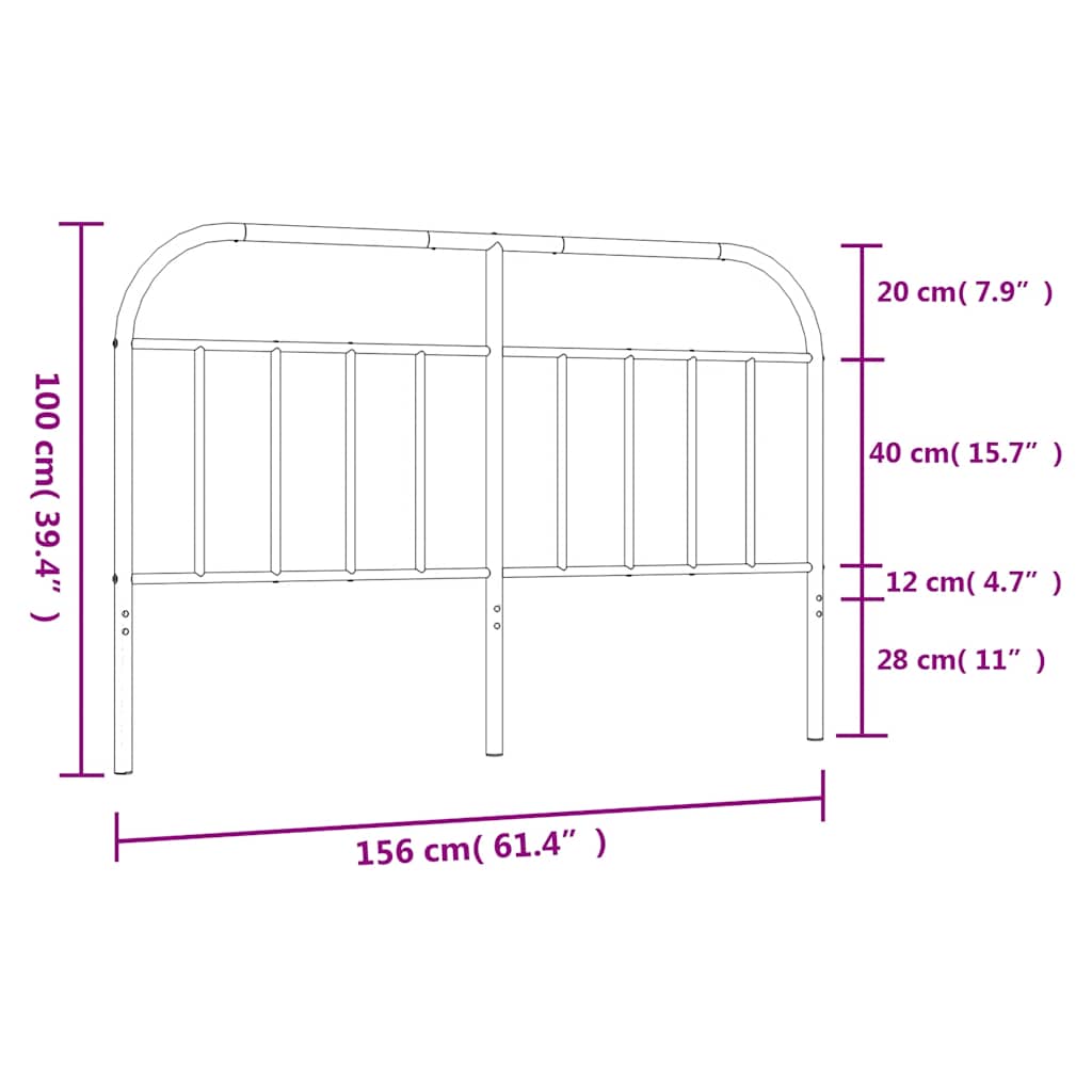 Sengegavl i metall svart 150 cm