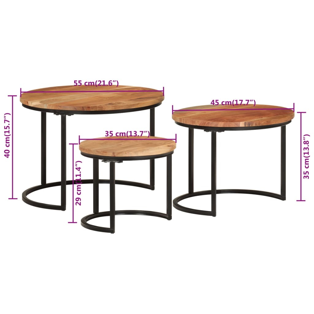 Stablebord 3 stk heltre akasie