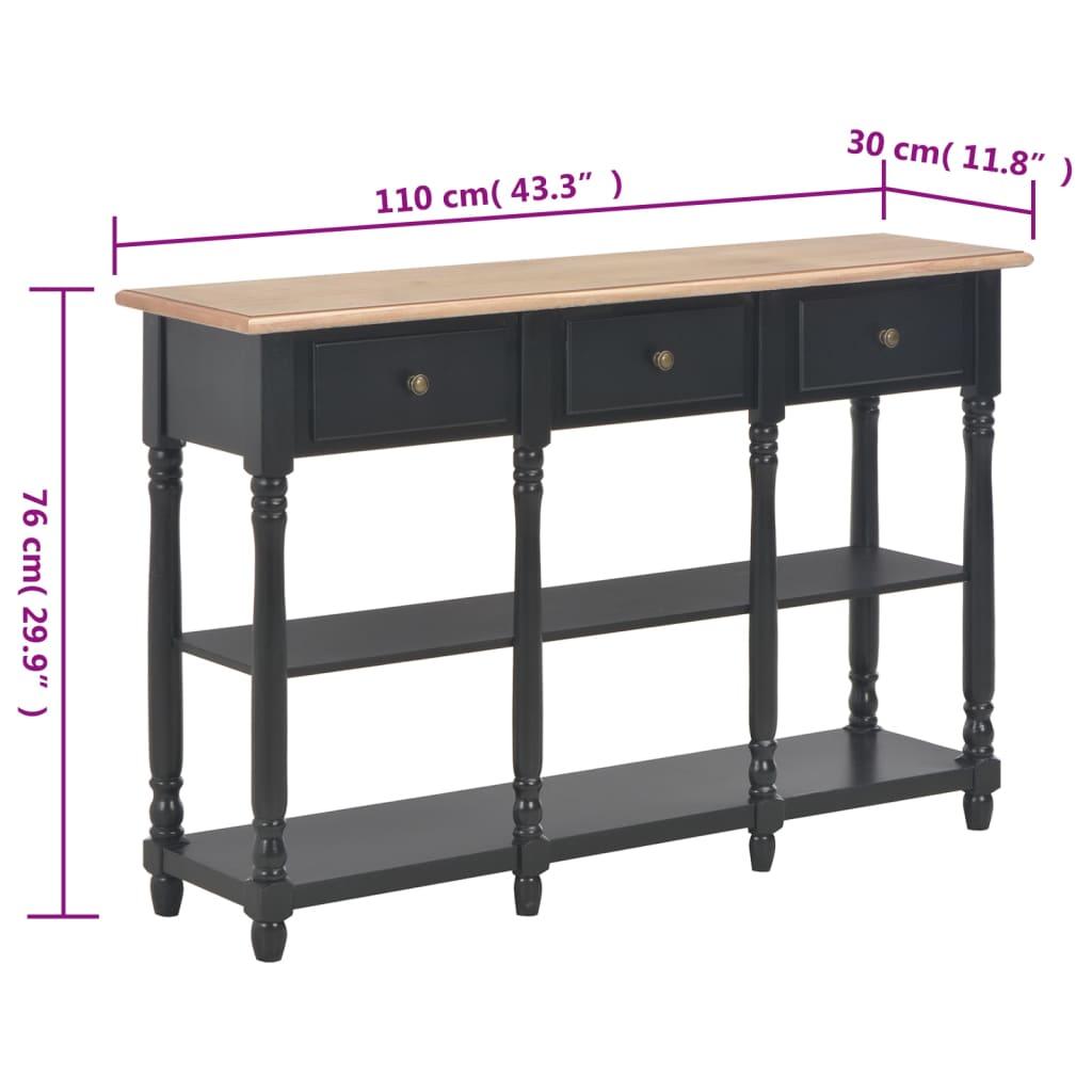Konsollbord svart 110x30x76 cm konstruert tre