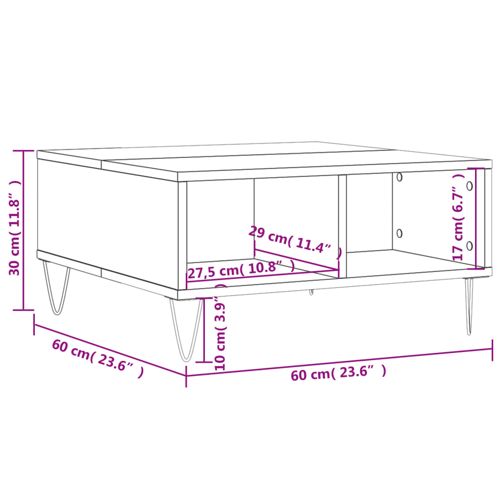 Salongbord brun eik 60x60x30 cm konstruert tre