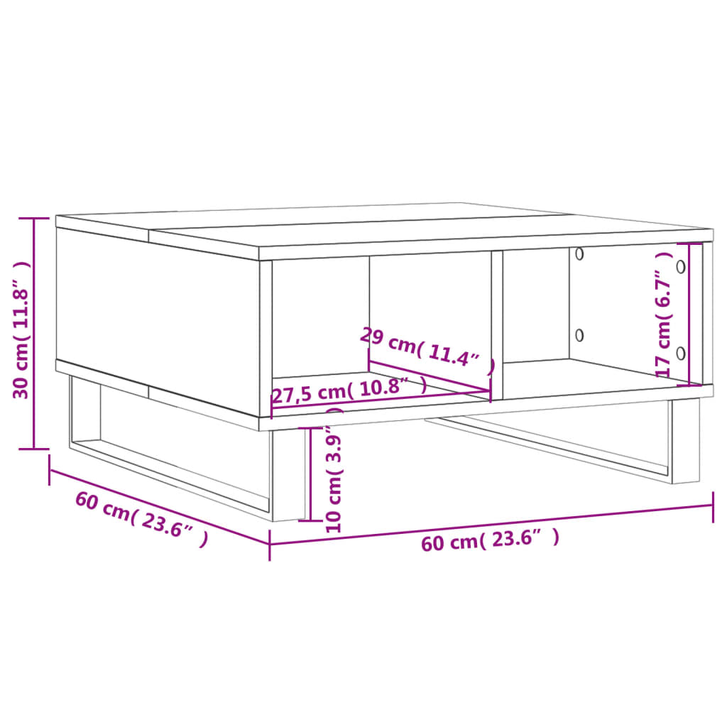 Salongbord brun eik 60x60x30 cm konstruert tre