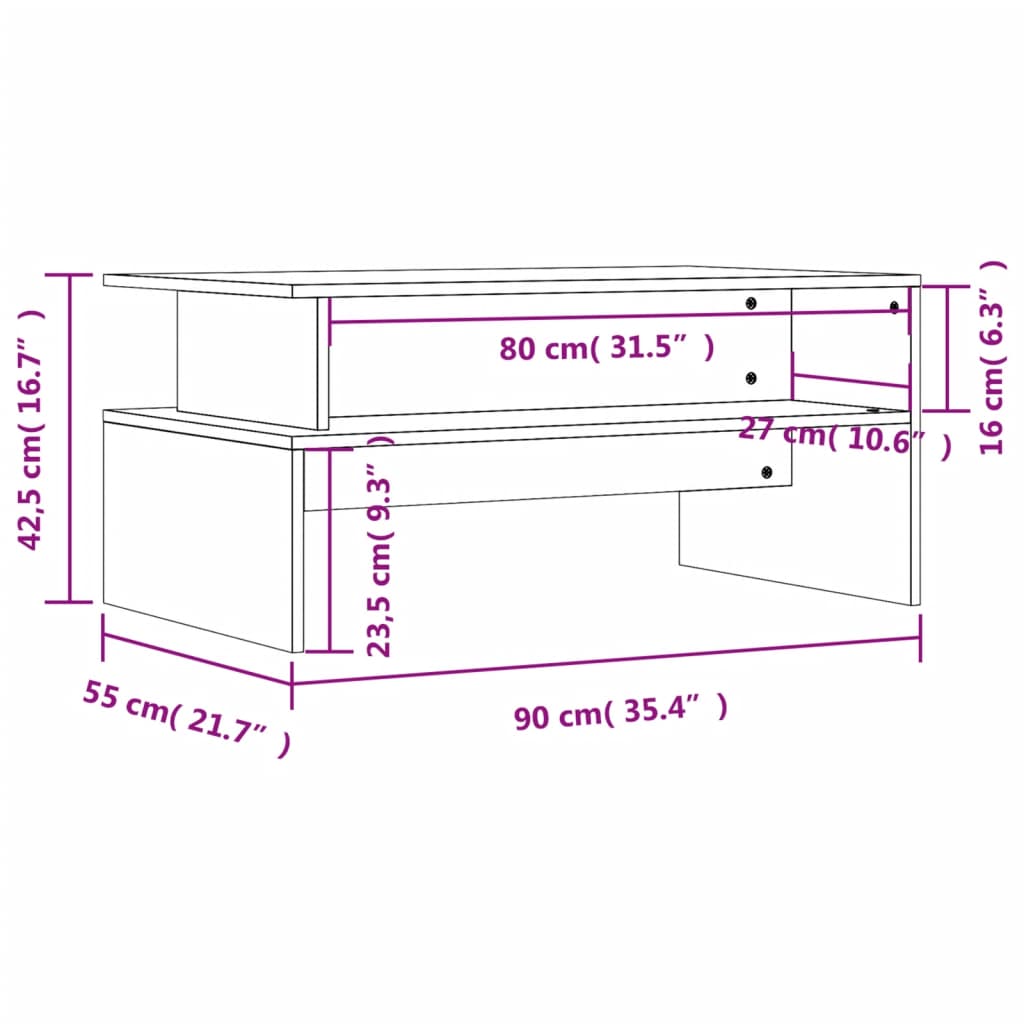 Salongbord sonoma eik 90x55x42,5 cm konstruert tre