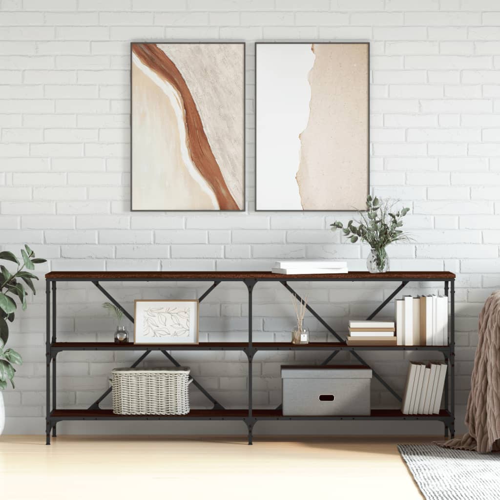 Salongbord brun eik 180x30x75 cm konstruert tre og jern