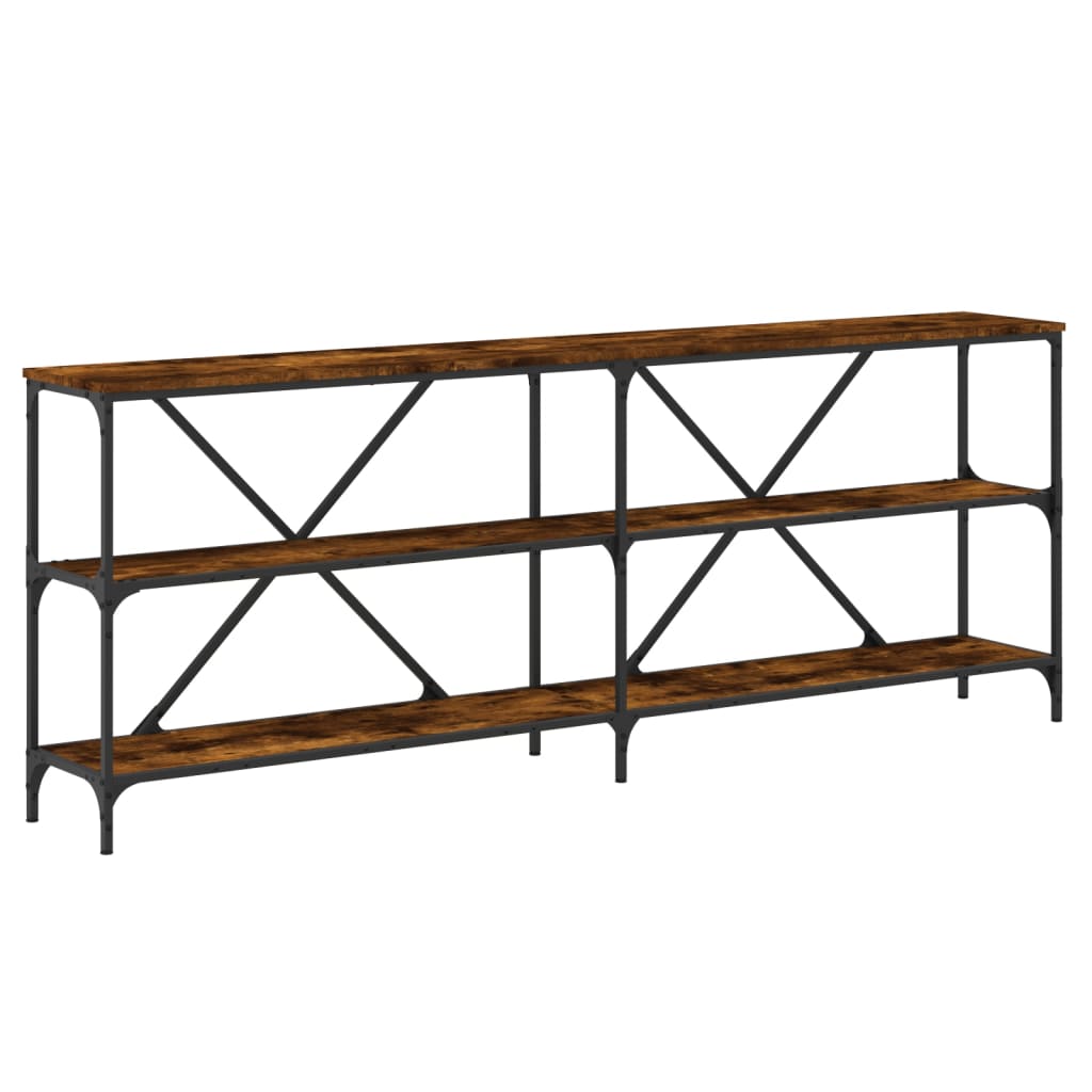 Salongbord røkt eik 200x30x75 cm konstruert tre og jern