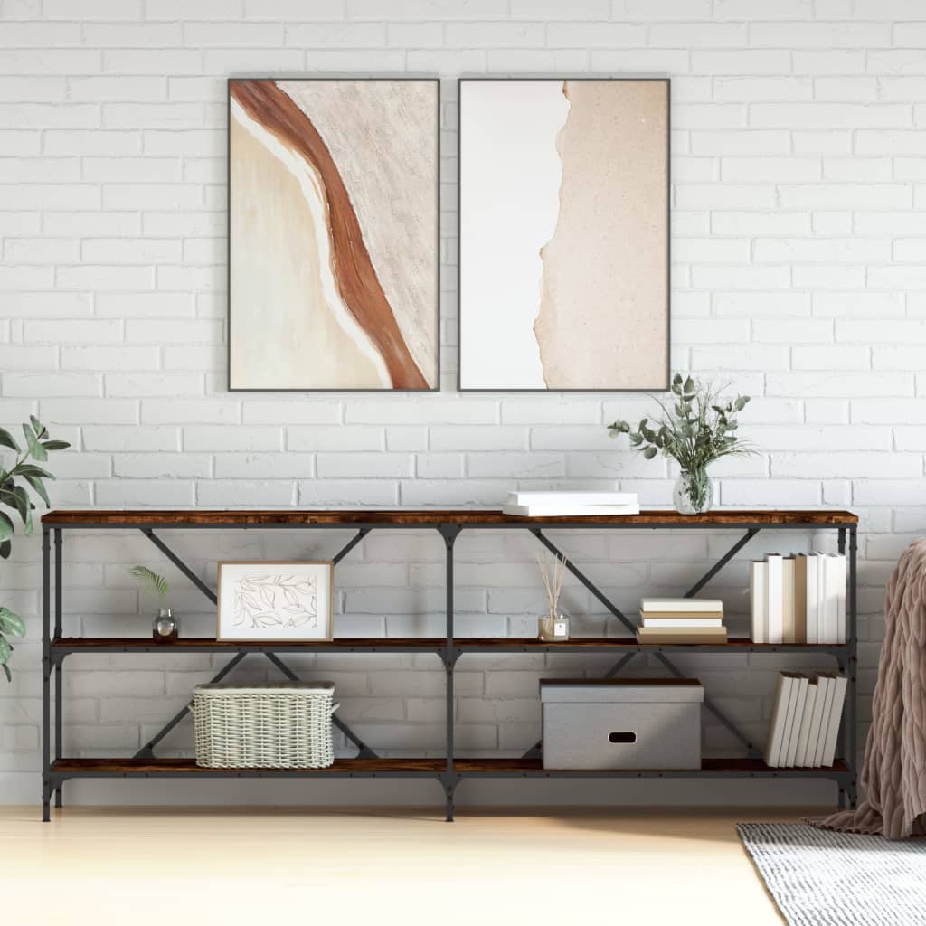 Salongbord røkt eik 200x30x75 cm konstruert tre og jern