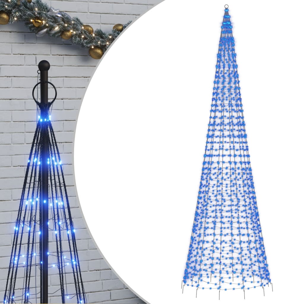 LED juletre på flaggstang 1534 LEDs Blå 500 cm