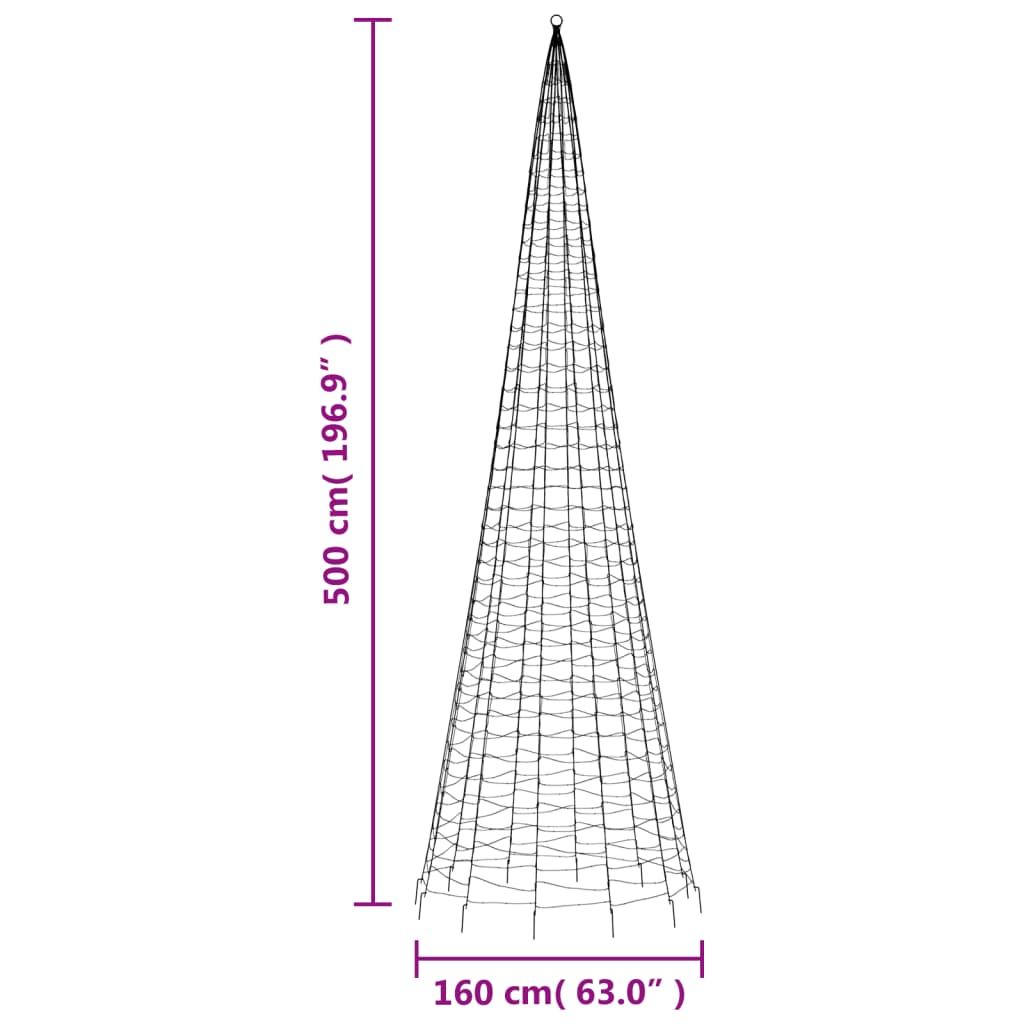 LED juletre på flaggstang 1534 LEDs Blå 500 cm