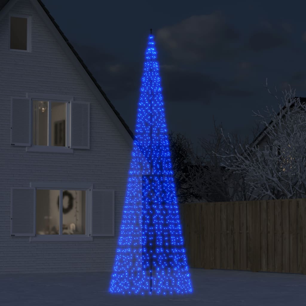 LED juletre på flaggstang 1534 LEDs Blå 500 cm