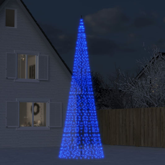 LED juletre på flaggstang 1534 LEDs Blå 500 cm