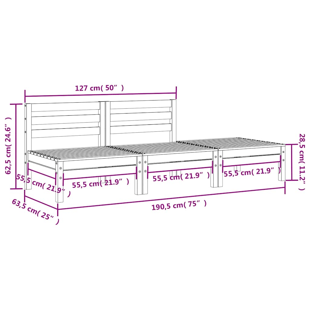 Hagesofa 3-seters heltre furu