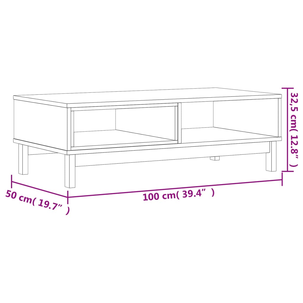 Salongbord FLAM 100x50x32,5 cm heltre furu