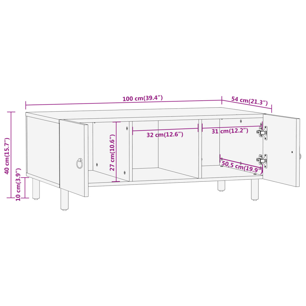 Salongbord 100x54x40 cm heltre mango