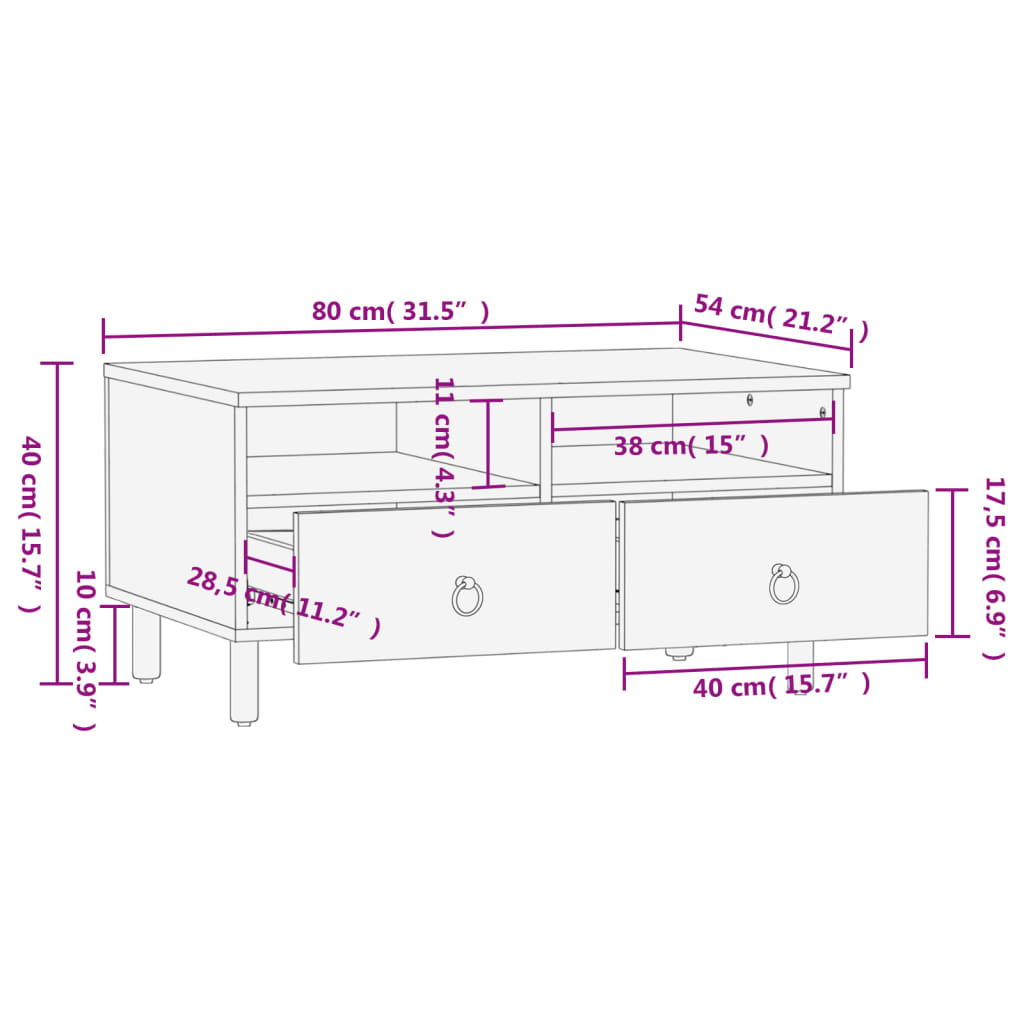 Salongbord 80x54x40 cm heltre mango