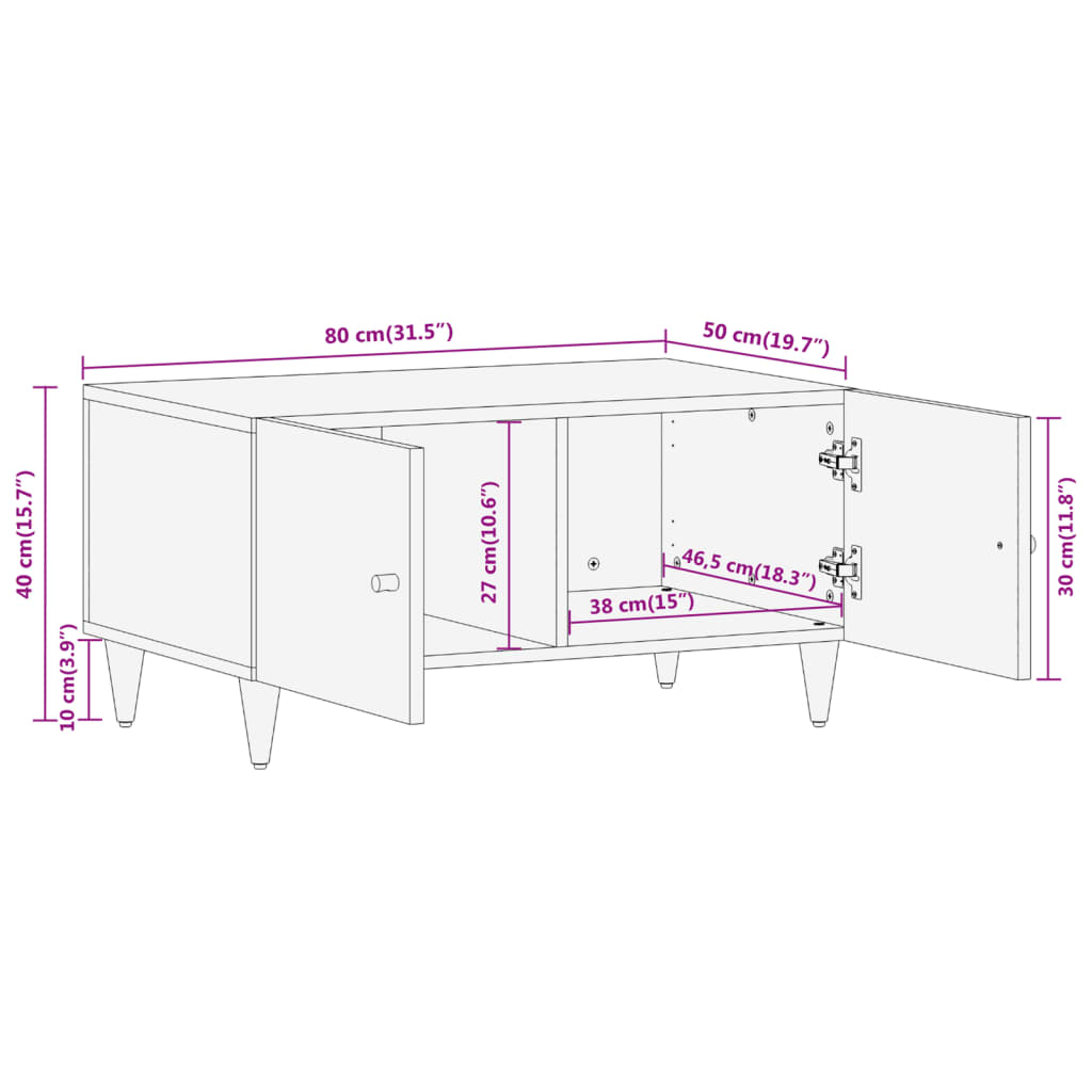 Salongbord 80x50x40 cm heltre furu