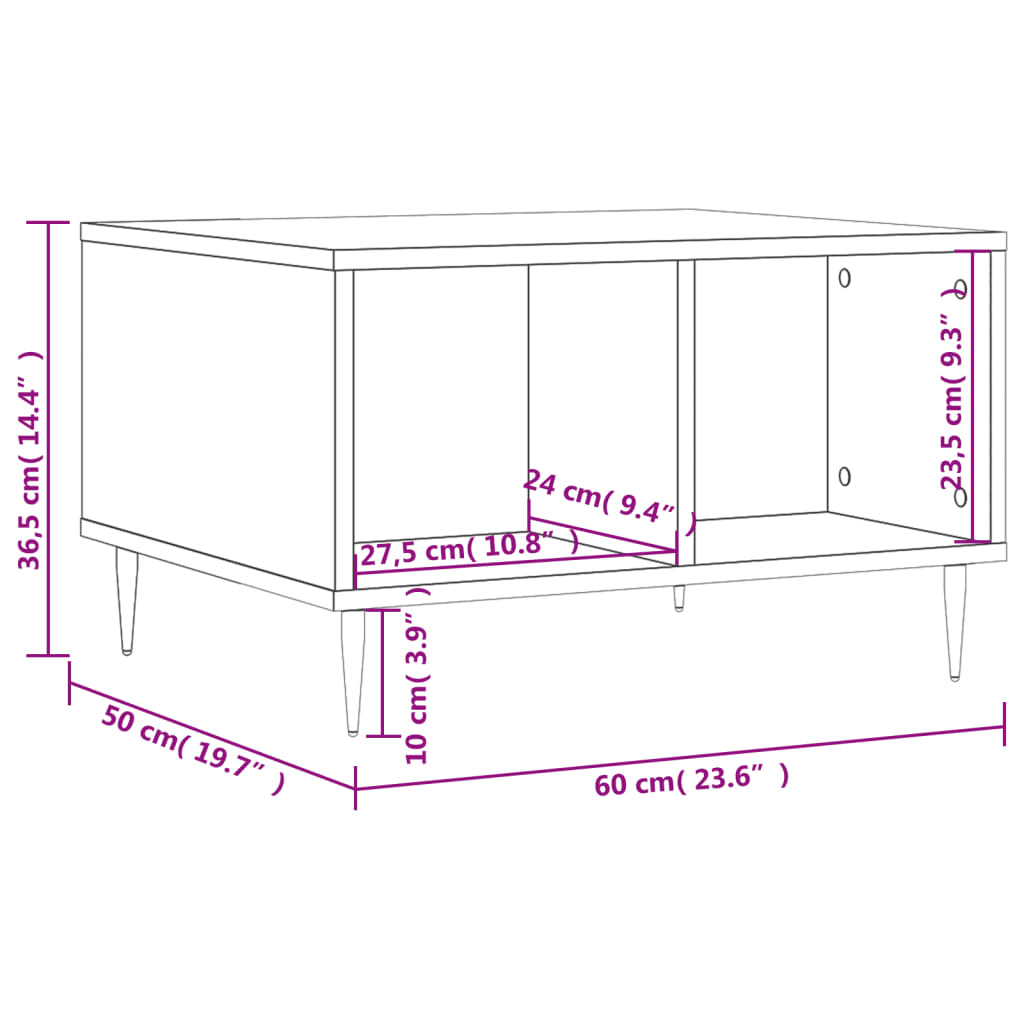 Salongbord høyglans hvit 60x50x36,5 cm konstruert tre
