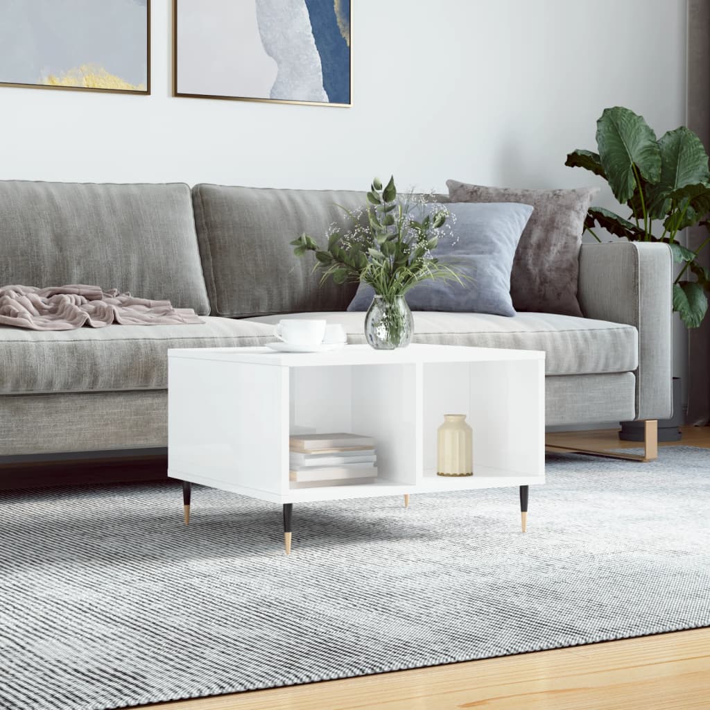 Salongbord høyglans hvit 60x50x36,5 cm konstruert tre