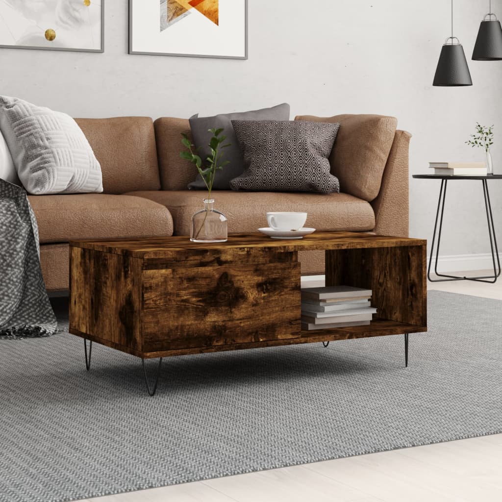 Salongbord røkt eik 90x50x36,5 cm konstruert tre