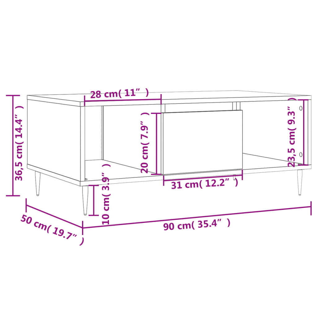 Salongbord svart 90x50x36,5 cm konstruert tre