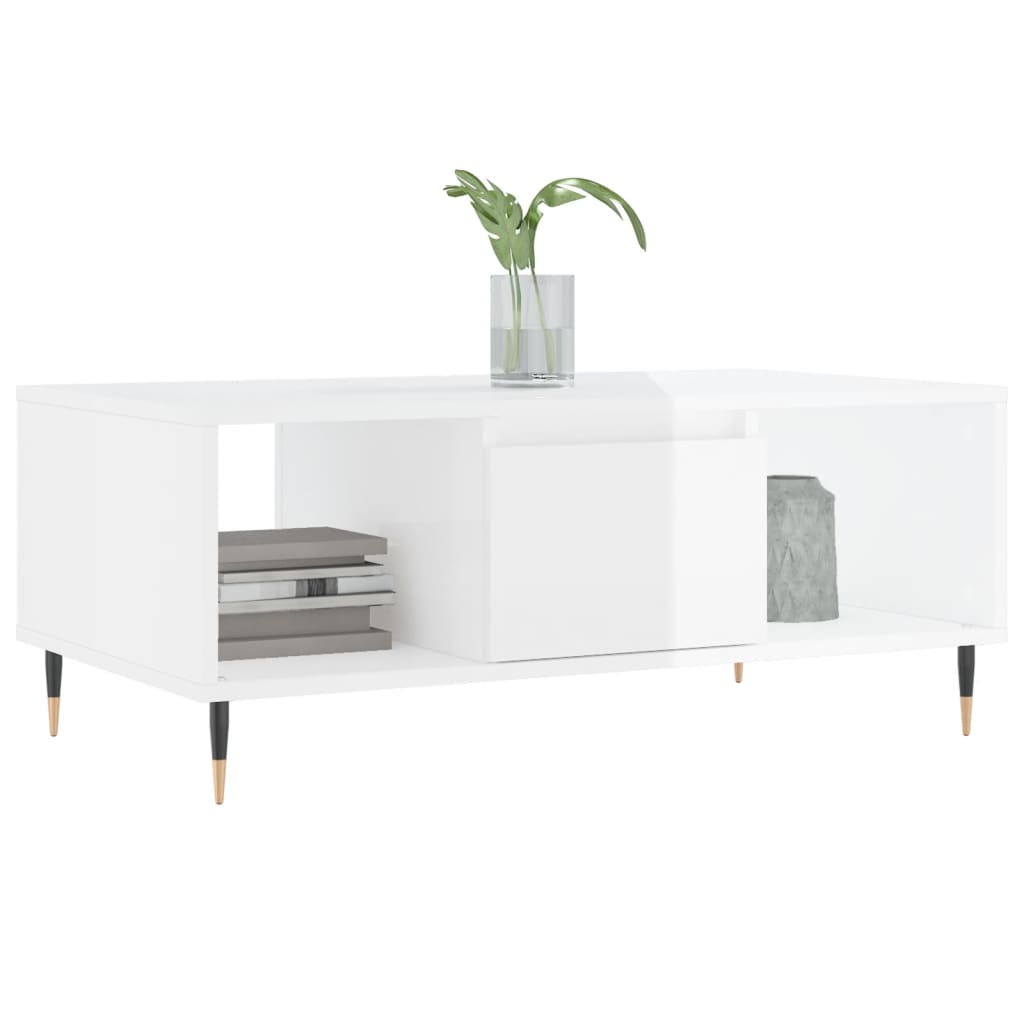 Salongbord høyglans hvit 90x50x36,5 cm konstruert tre