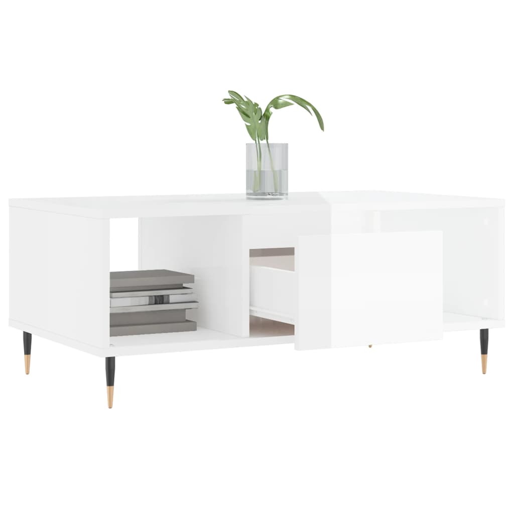 Salongbord høyglans hvit 90x50x36,5 cm konstruert tre