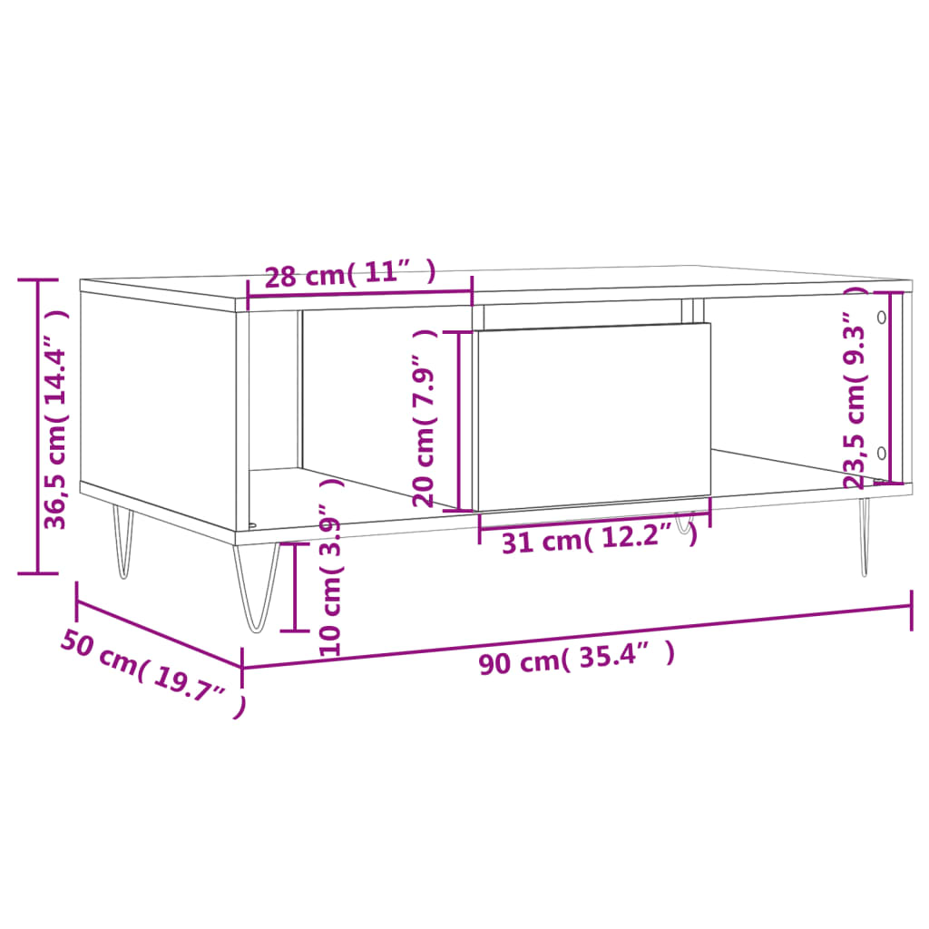 Salongbord svart 90x50x36,5 cm konstruert tre