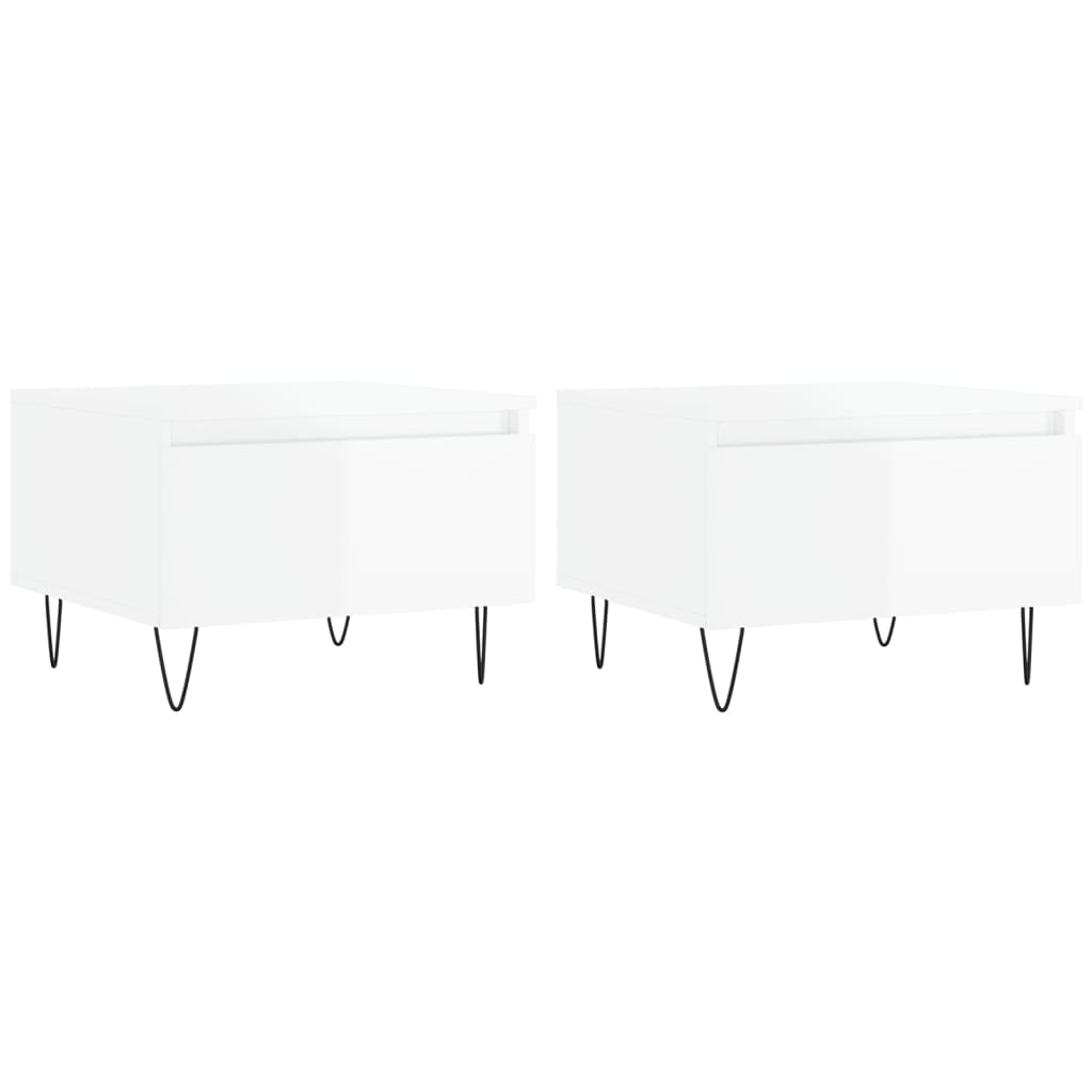 Salongbord 2 stk høyglans hvit 50x46x35 cm konstruert tre