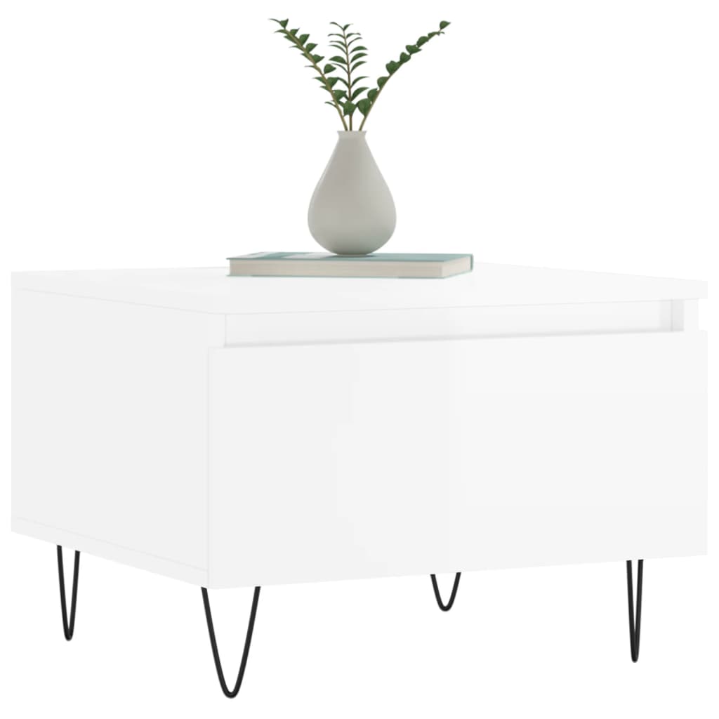 Salongbord 2 stk høyglans hvit 50x46x35 cm konstruert tre