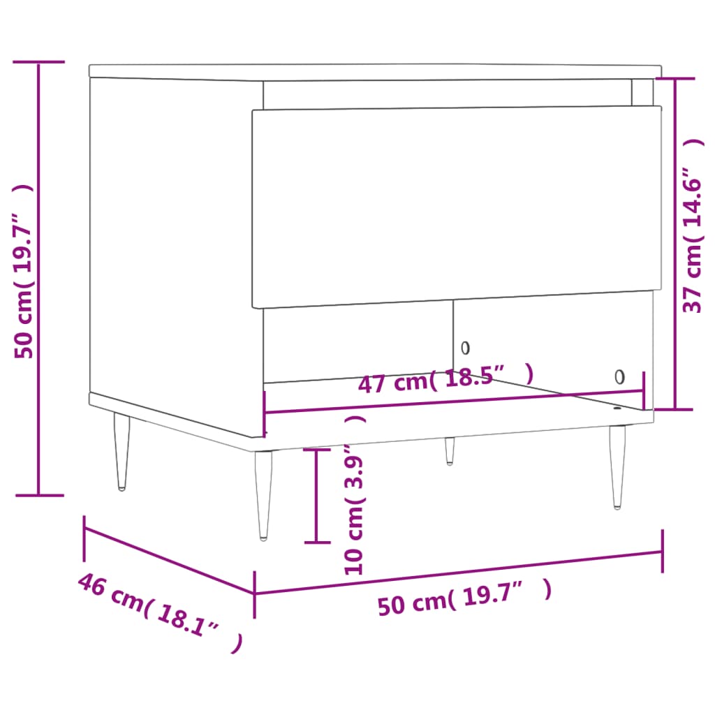 Salongbord røkt eik 50x46x50 cm konstruert tre