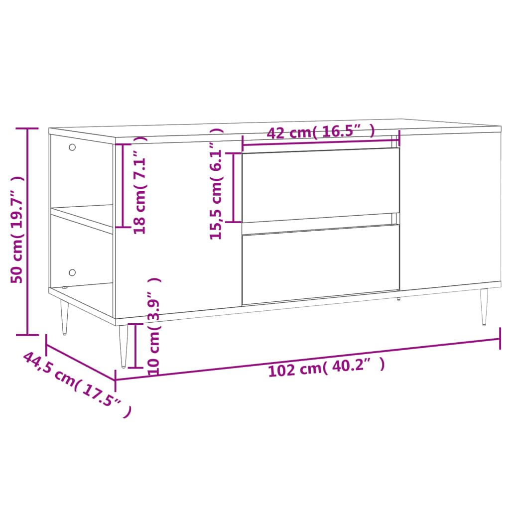 Salongbord røkt eik 102x44,5x50 cm konstruert tre
