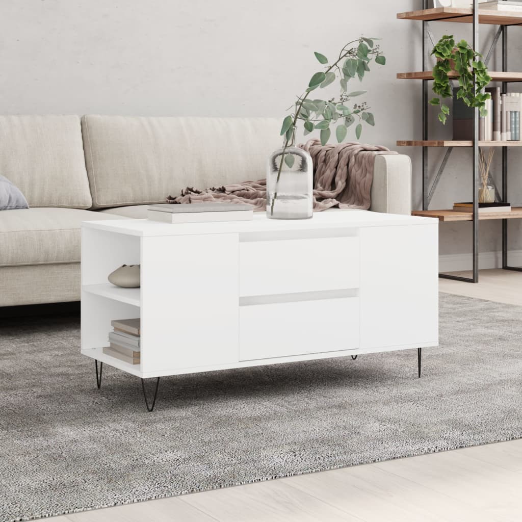 Salongbord hvit 102x44,5x50 cm konstruert tre