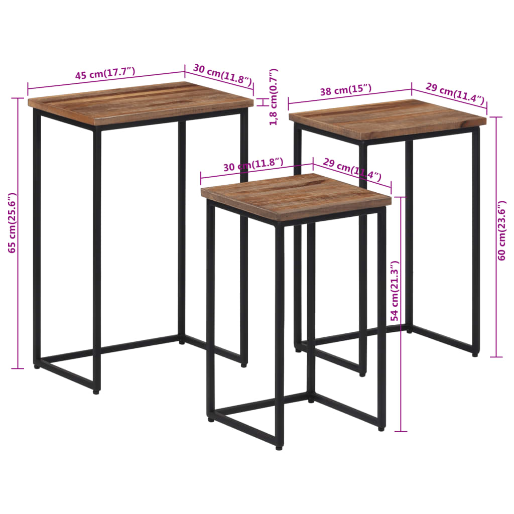 Stablebare sofabord 3 stk heltre teak