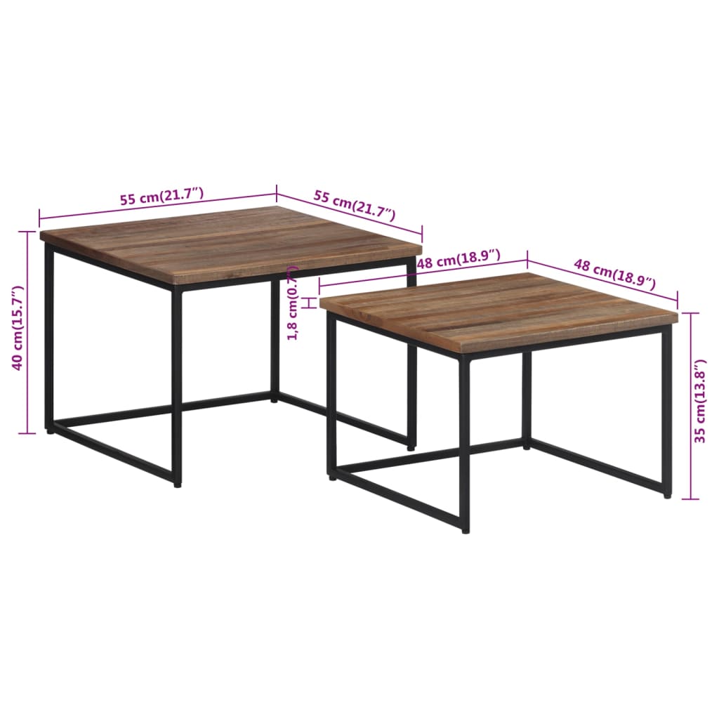 Stablebare sofabord 2 stk heltre teak